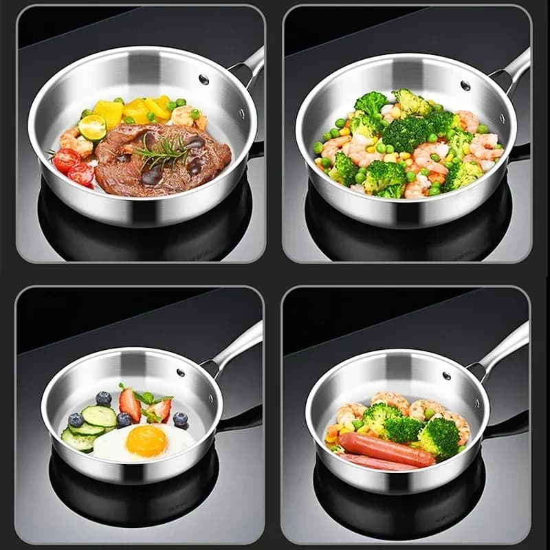Poêle à frire en acier inoxydable, non revêtu, plat, astronomique, cuisson domestique, steak, omelette, général, 16cm, 20cm