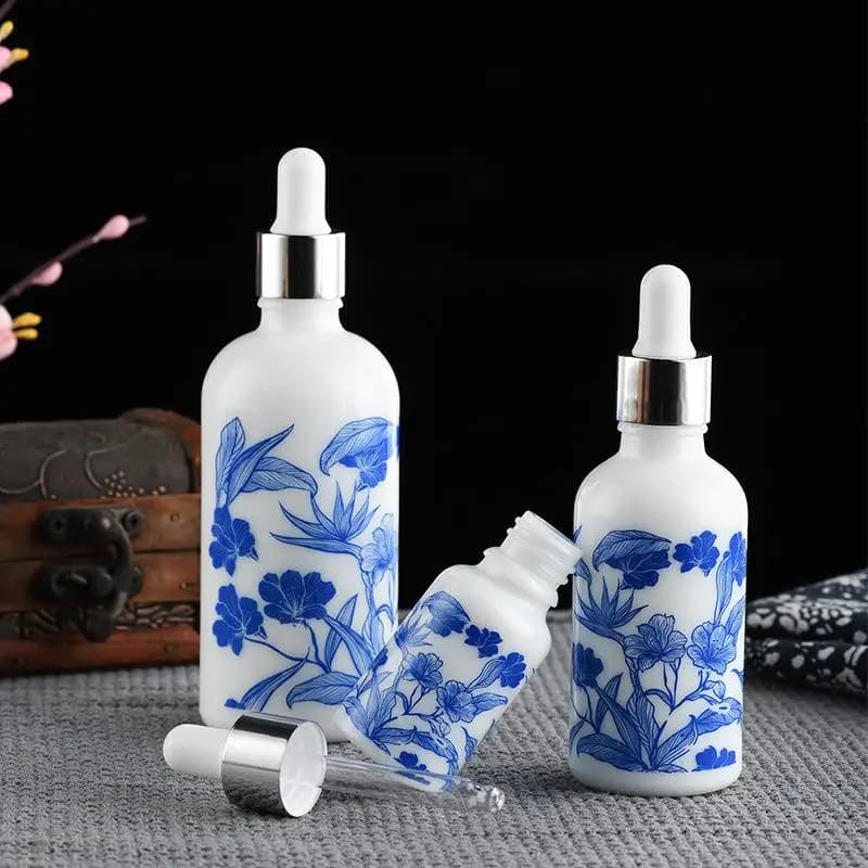 Flacons compte-gouttes en céramique bleue et blanche de 10/15/30 ml pour huiles essentielles, étanches et conçus pour le voyage