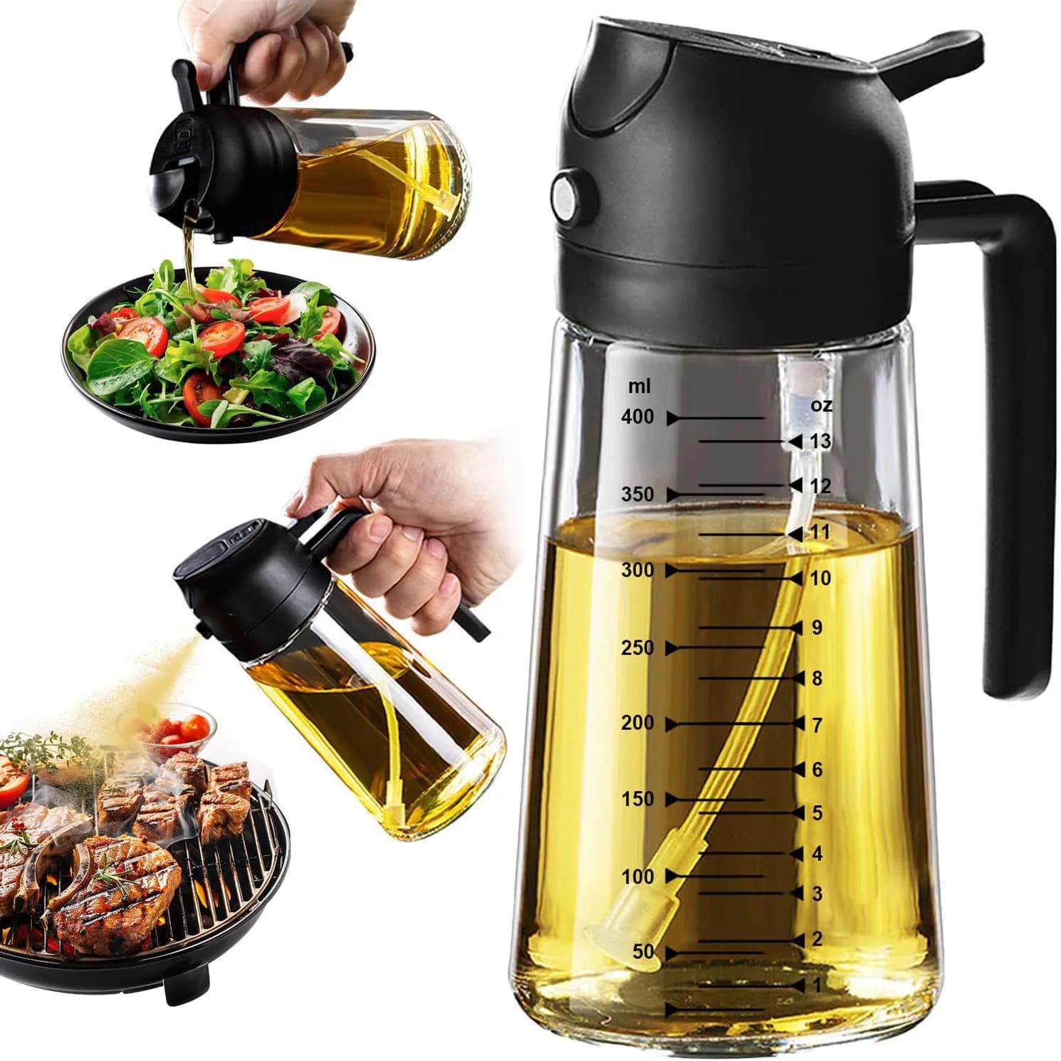 Pulvérisateur d'huile d'olive en verre de 16Oz/470Ml pour la cuisson – Bouteille distributrice