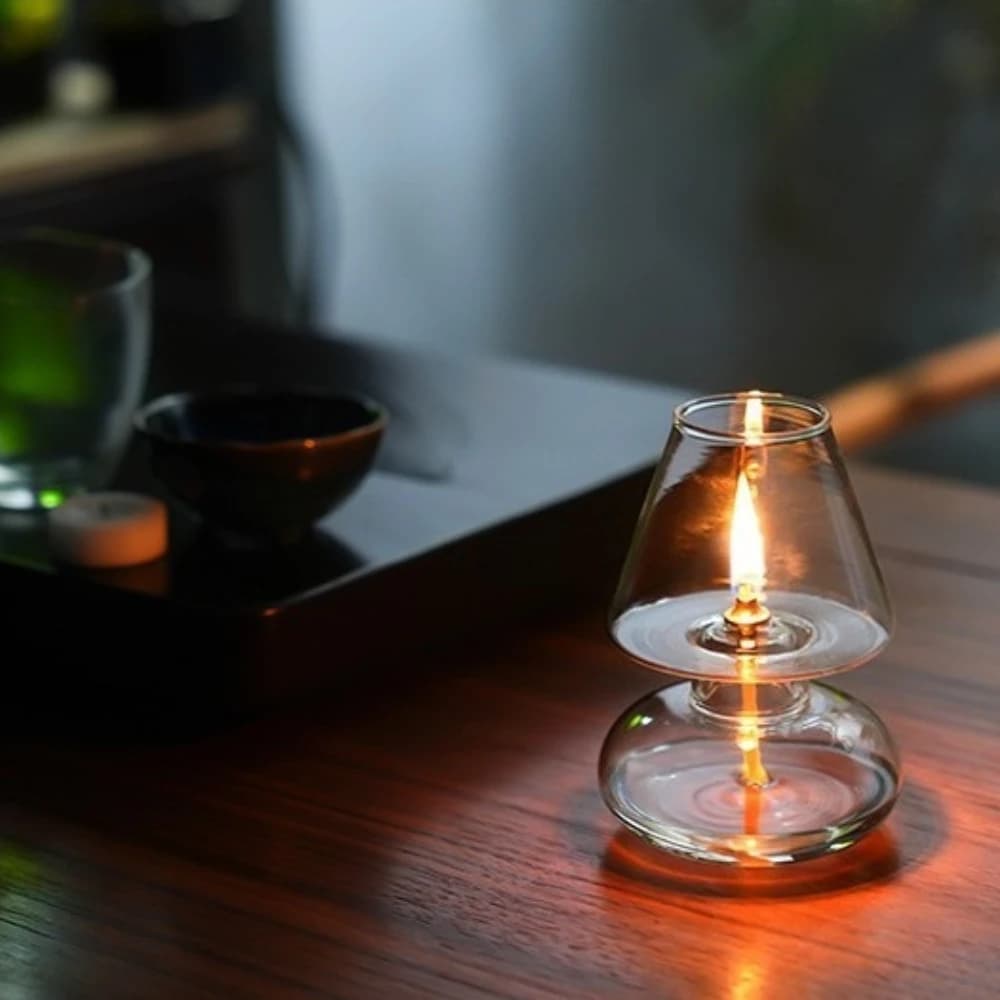Lampe à huile en verre de Style nordique, bougeoir décoratif de Style européen pour la maison, ornement avec abat-jour, lampe à huile coupe-vent et croustillante