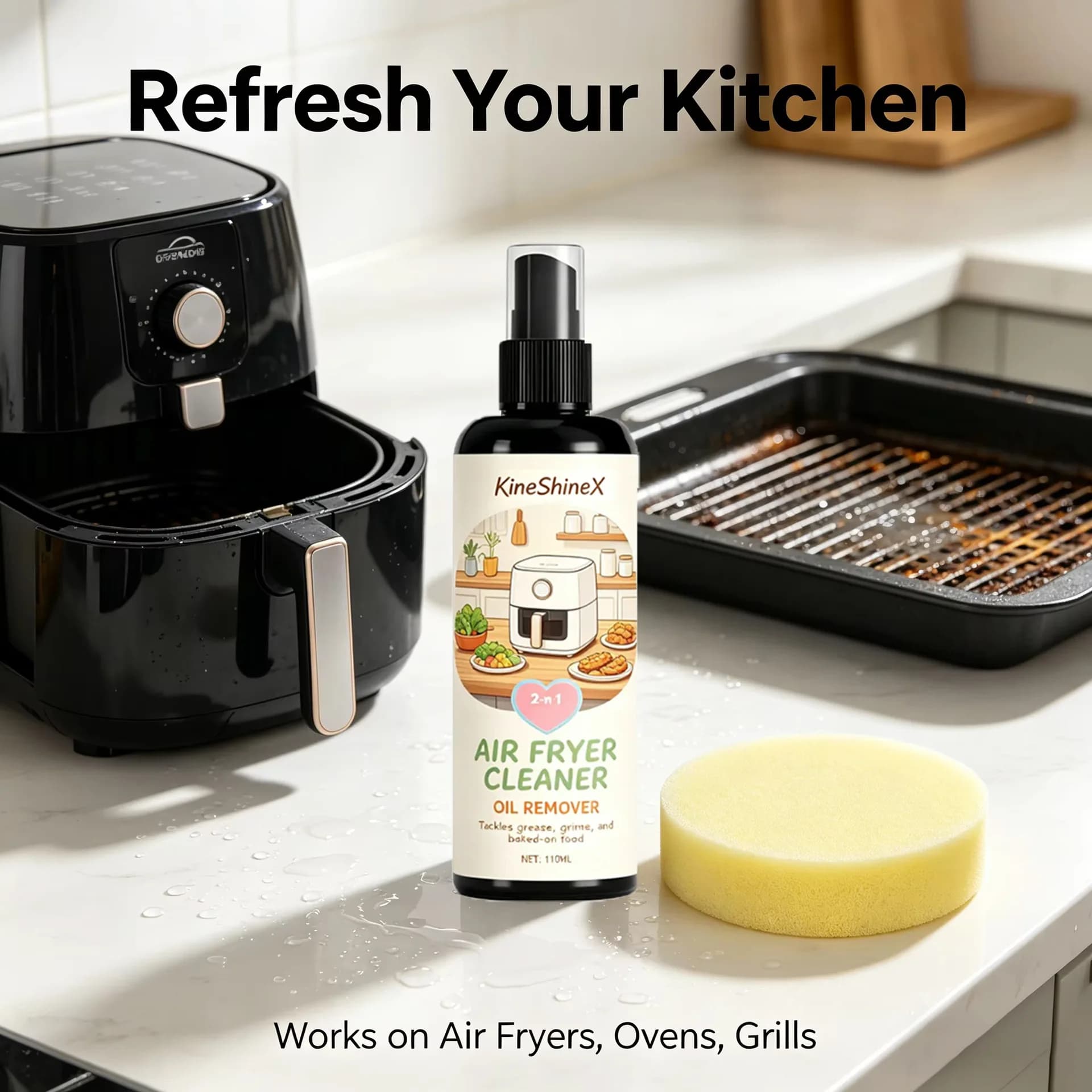 Nettoyant pour friteuse à air, Spray dégraissant puissant pour four - Nettoyant haute performance pour hotte de cuisine, Dégraissant facile à appliquer et à essuyer
