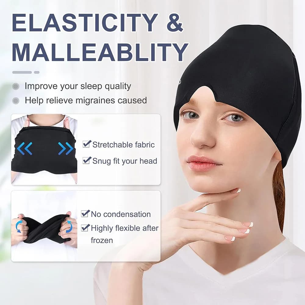 Casque de thérapie par compresse de gel rafraîchissant pour soulager les maux de tête, avec masque oculaire, pour soulager le stress, la tension, la pression et la douleur