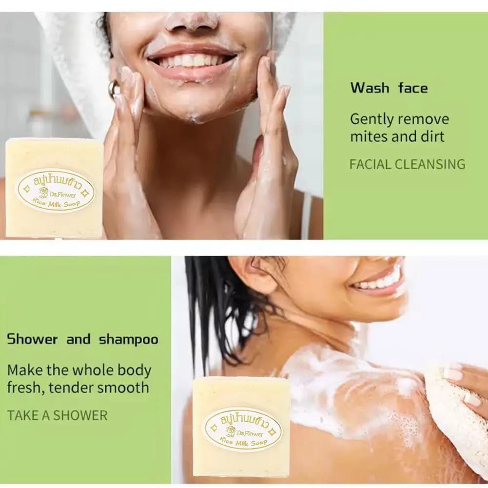 Savon au Lait de Riz Original en Gros, Savon Artisanal au Lait de Riz Hydratant et Contrôle du Sébum pour le Corps et le Visage, 1/2/3 PIÈCES