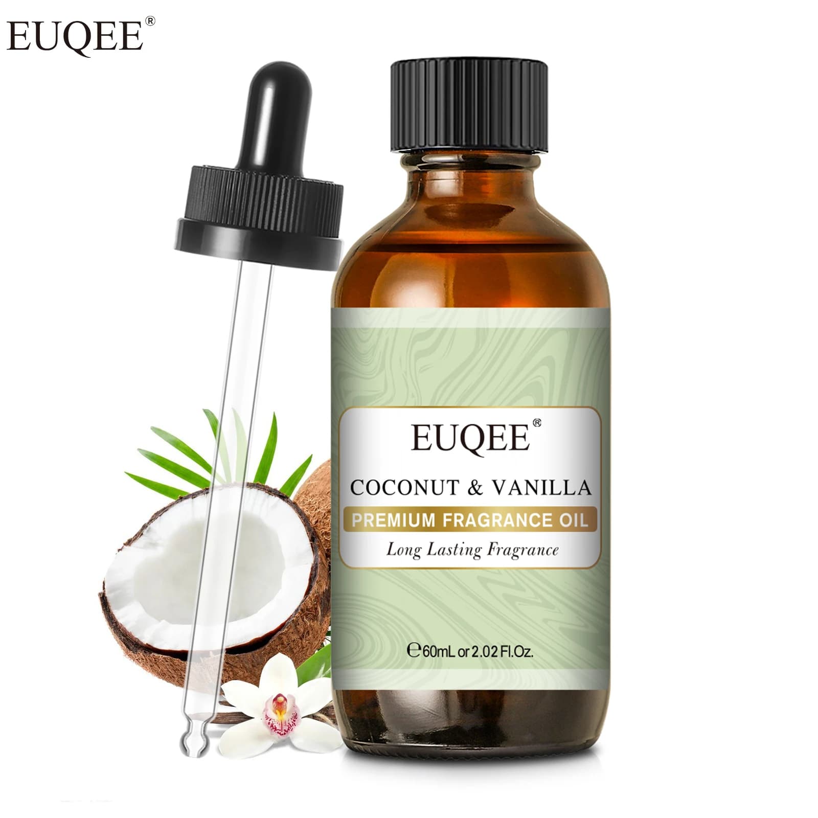 Huiles aromatiques EUQEE 60ml au parfum de cuir, café, noix de coco et vanille fraise pour diffuseur, fabrication de bougies, humidificateur