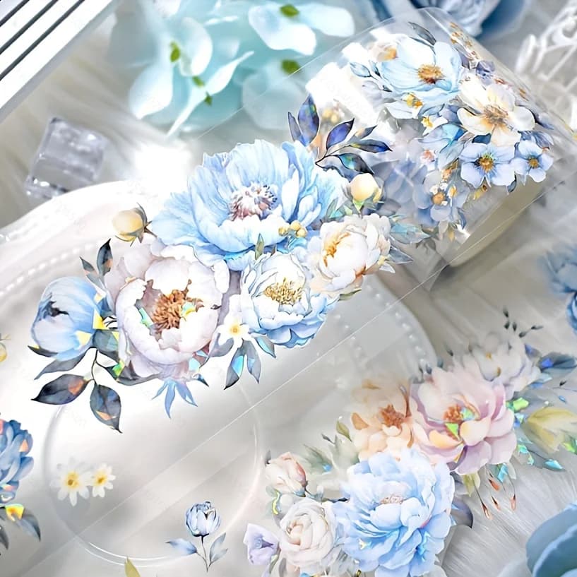 Rouleau de ruban adhésif Laser fleur bleue PET