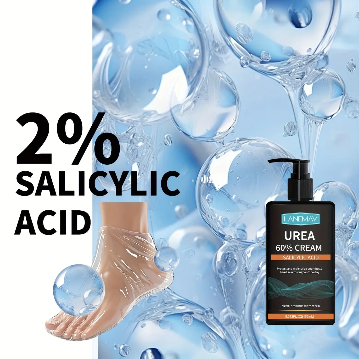 Crème d'urée 60% à l'acide salicylique - Hydratante intensive pour peaux sèches, rugueuses, formule non grasse - Idéal pour les mains et les pieds