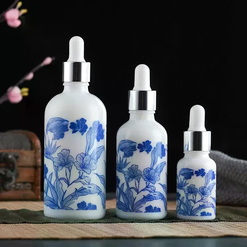 Flacons compte-gouttes en céramique bleue et blanche de 10/15/30 ml pour huiles essentielles, étanches et conçus pour le voyage