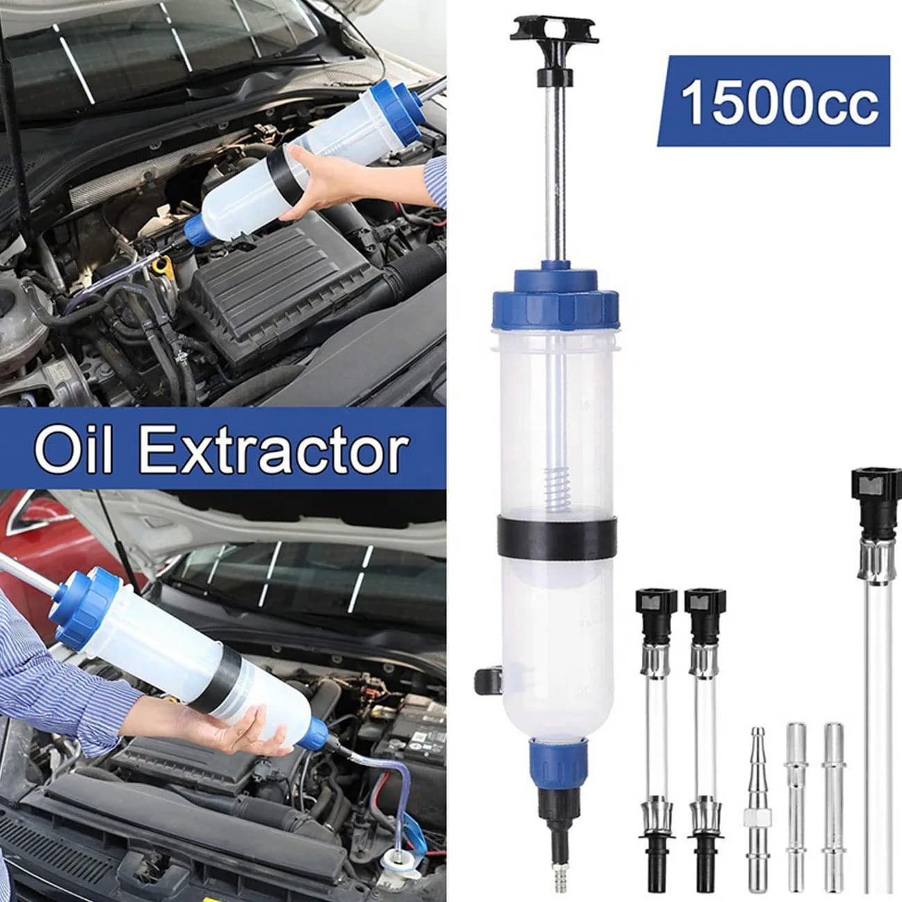 Pompe de fluide d'huile moteur de voiture, sous vide efficace, seringue d'inhalation manuelle, transfert de cooolant de moteur translucide 500cc/1500cc