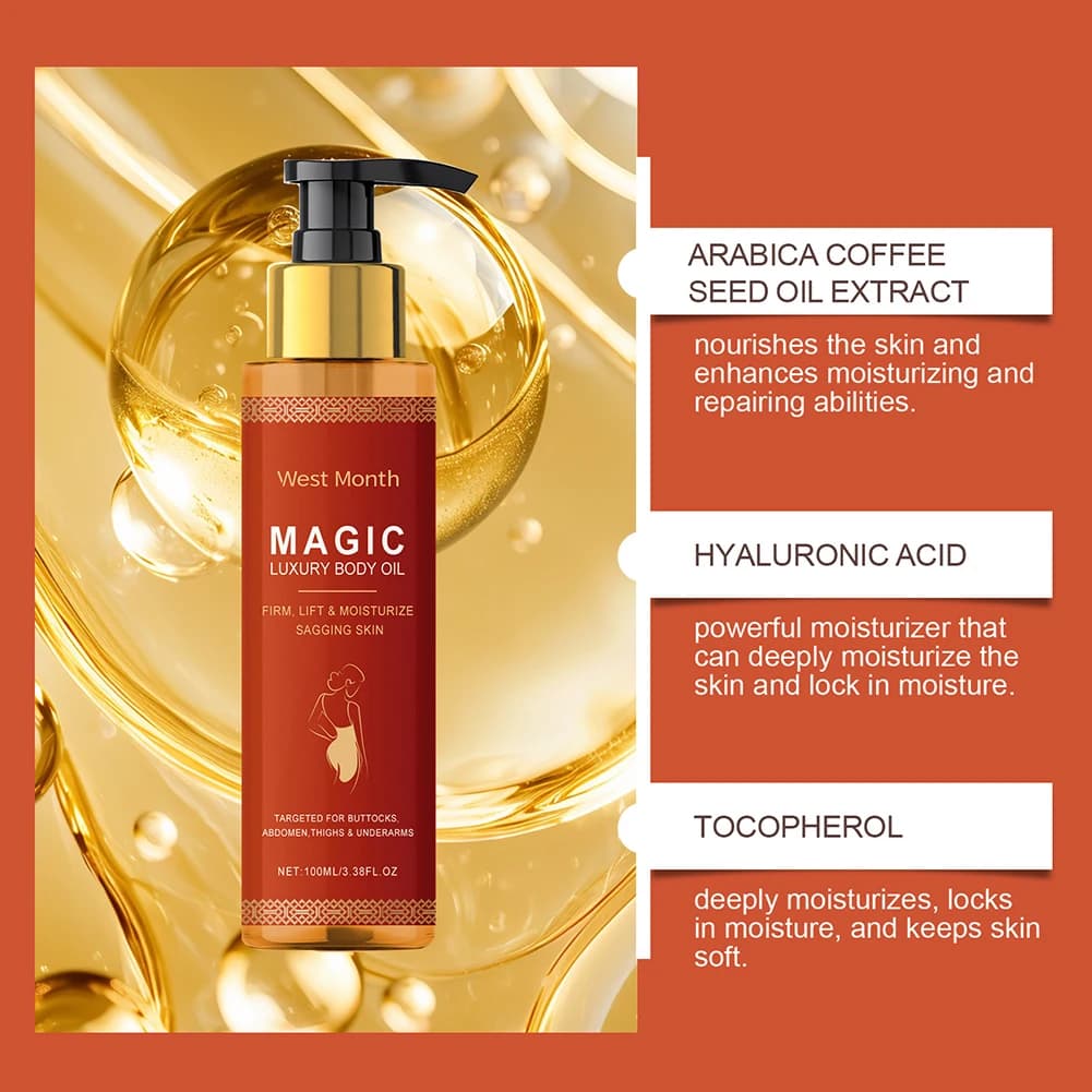 Huile raffermissante magique pour le corps, hydratante en profondeur, nourrissante pour peaux sèches, huile de massage après douche pour femmes, soin des bras et des jambes