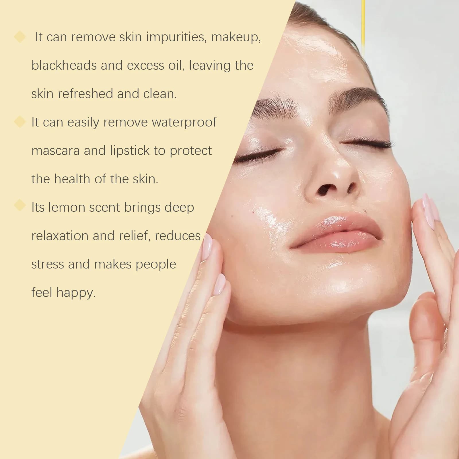 Huile nettoyante à la vitamine C, démaquillante, nettoyage en profondeur des pores, élimination des points noirs, huile nettoyante lisse et rafraîchissante Non grasse