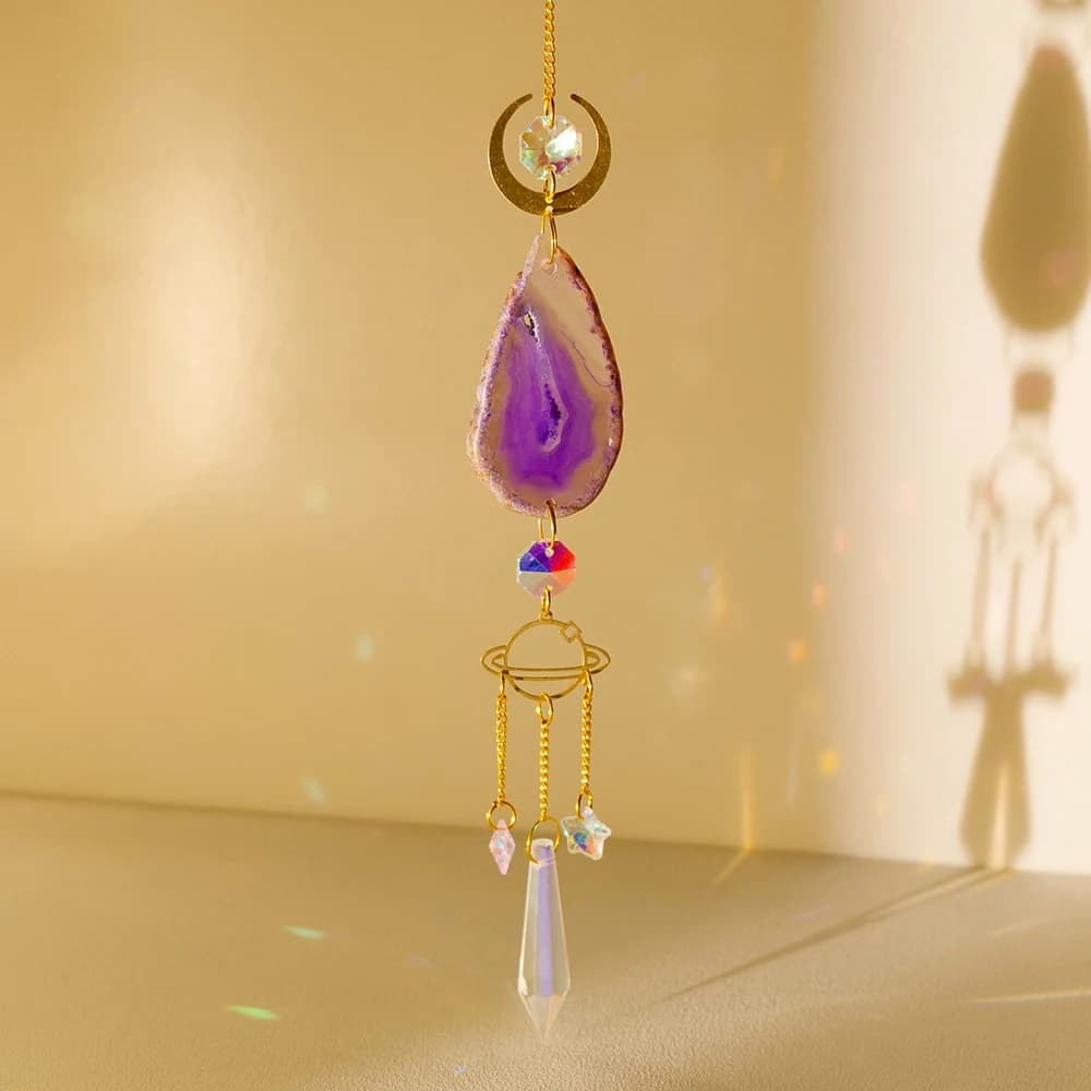 Attrape-soleil en Agate avec pierres naturelles, pour fabricant d'arc-en-ciel, attrape-soleil suspendu en cristal pour sorcière, carillon à vent, décoration murale