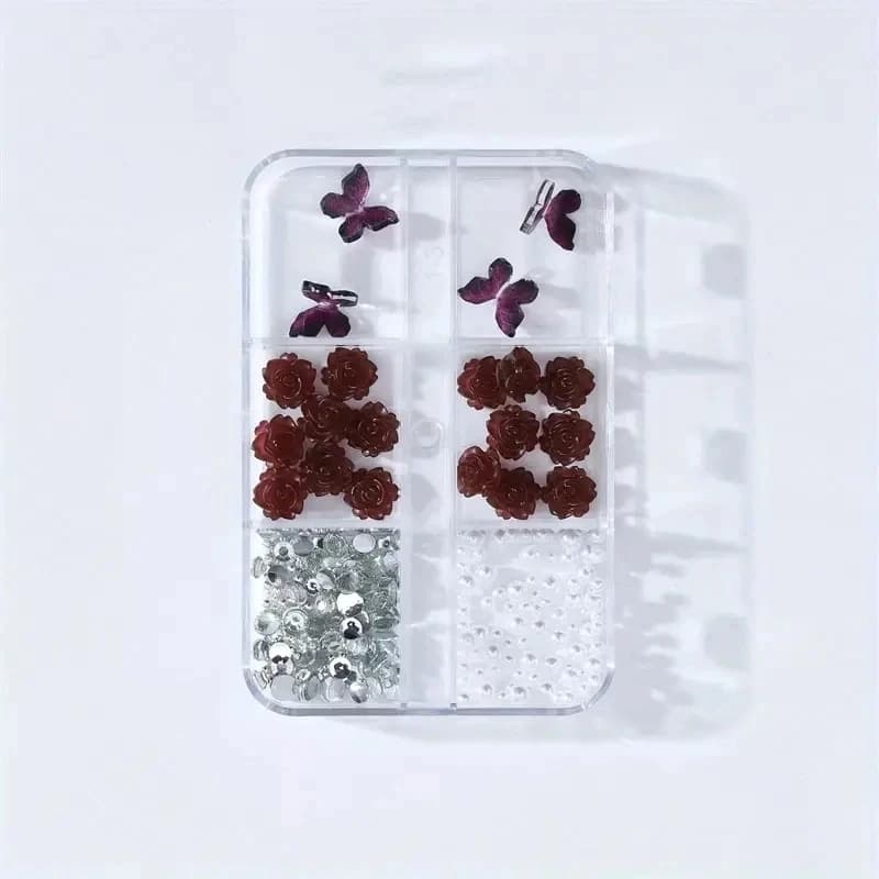 6 grilles noir Rose 3D Nail Art décoration des ongles blanc