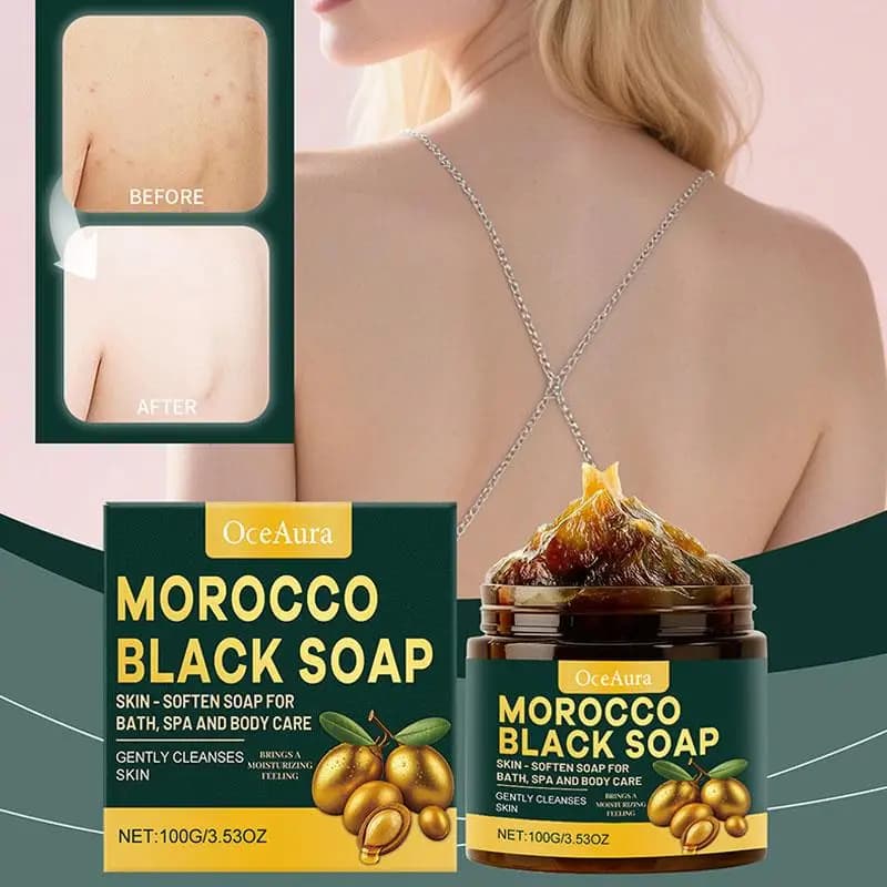 Savon noir marocain, nettoyage en profondeur, soin doux, hydratant, savon pour le corps à l'huile d'olive et d'argan pour une peau douce et lisse, 100g