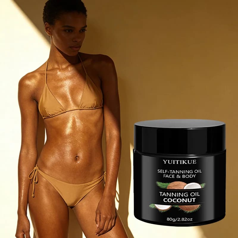 Huile autobronzante à la noix de coco Yuitikue, 80g, huile bronzante pour le visage et le corps, pour un éclat doré naturel, autobronzant hydratant sans soleil