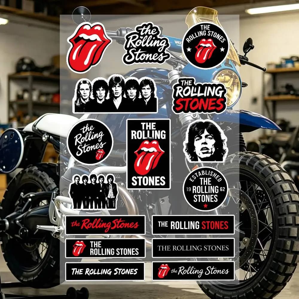 Autocollants en vinyle imperméables T-he Rolling S-T-oneS pour motos