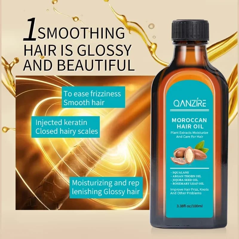 Huile essentielle d'argan marocaine végétale, 100ML, soins capillaires sans lavage, huile essentielle pour réparer les dommages secs, traitement capillaire, nourrir les soins capillaires