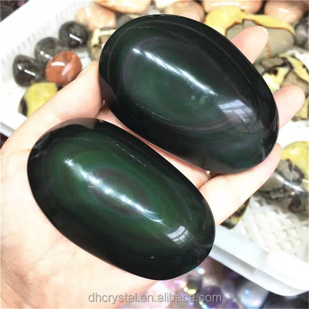 Pierres palmiers en obsidienne noire arc-en-ciel naturel, pierres précieuses Feng Shui, énergie de guérison pour la décoration de la maison, pierres Reiki