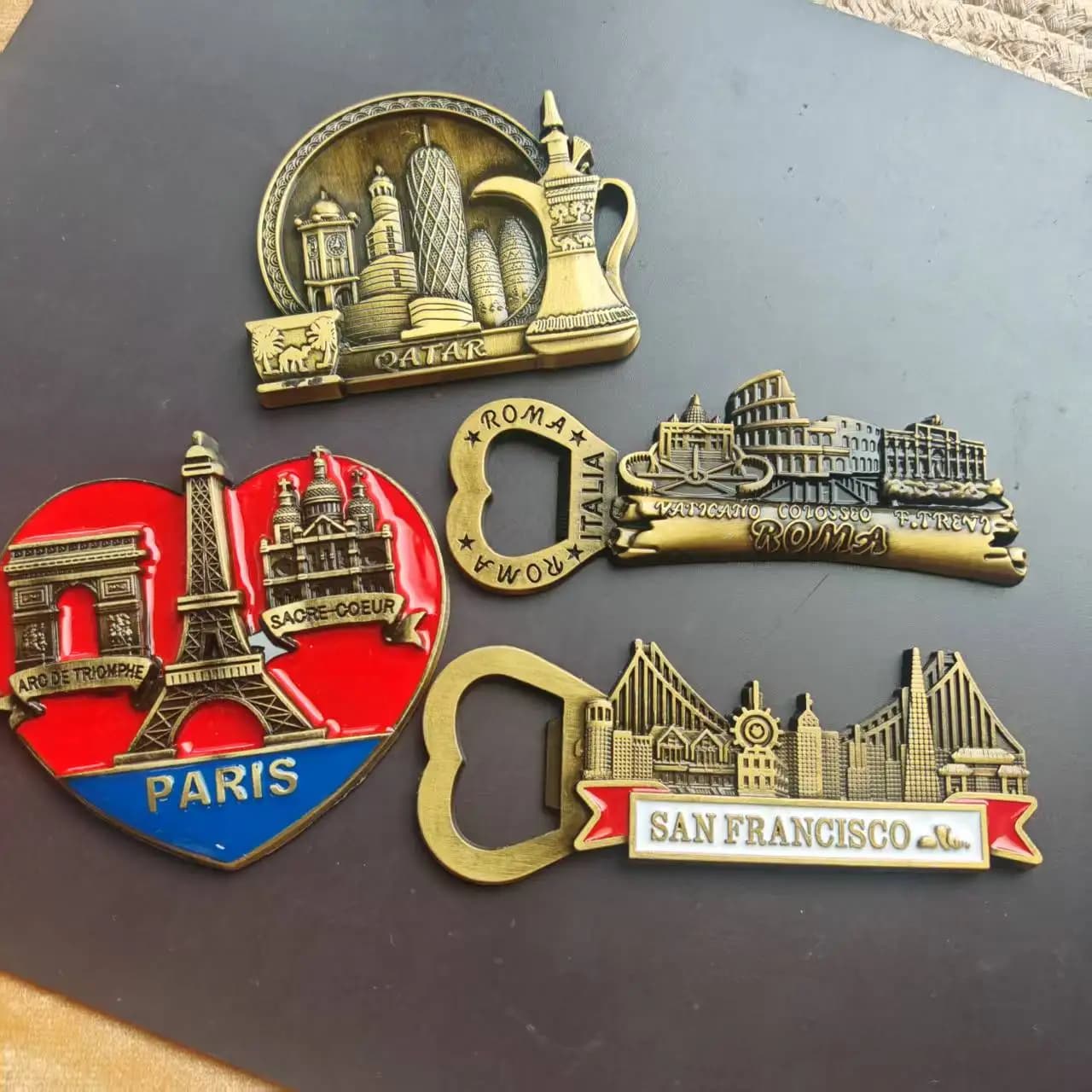 Aimant de réfrigérateur en métal, souvenir de voyage, Paris, France, Qatar, Rome, San Francisco, monuments mondiaux, paysages