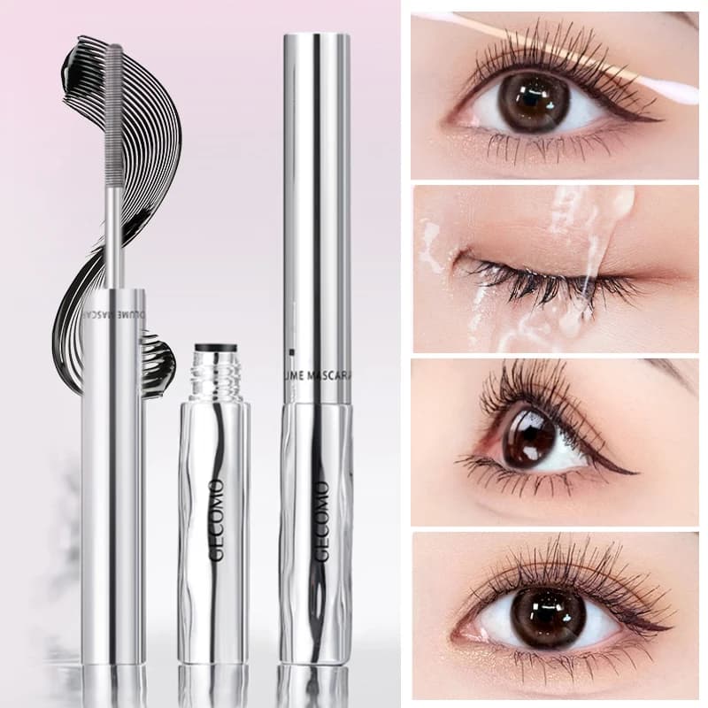 Mascara longue tenue qui boucle les cils, résistant à l'eau et à la transpiration, sépare chaque cils, épaissit et donne du volume, mascara en tube en acier.