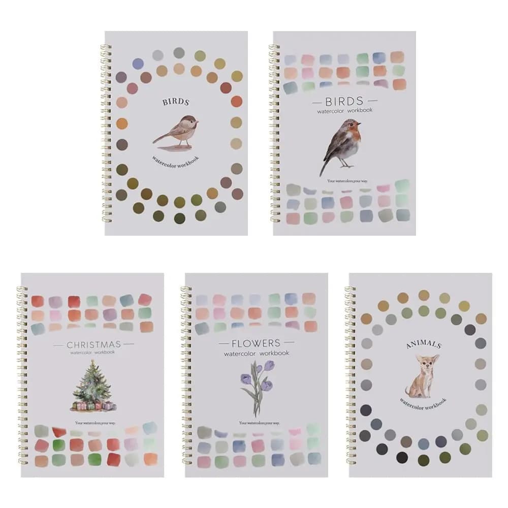 Cahier d'exercices d'aquarelle pour débutants avec pinceau et palette de couleurs, fournitures de peinture artistique, livre de peinture à l'aquarelle