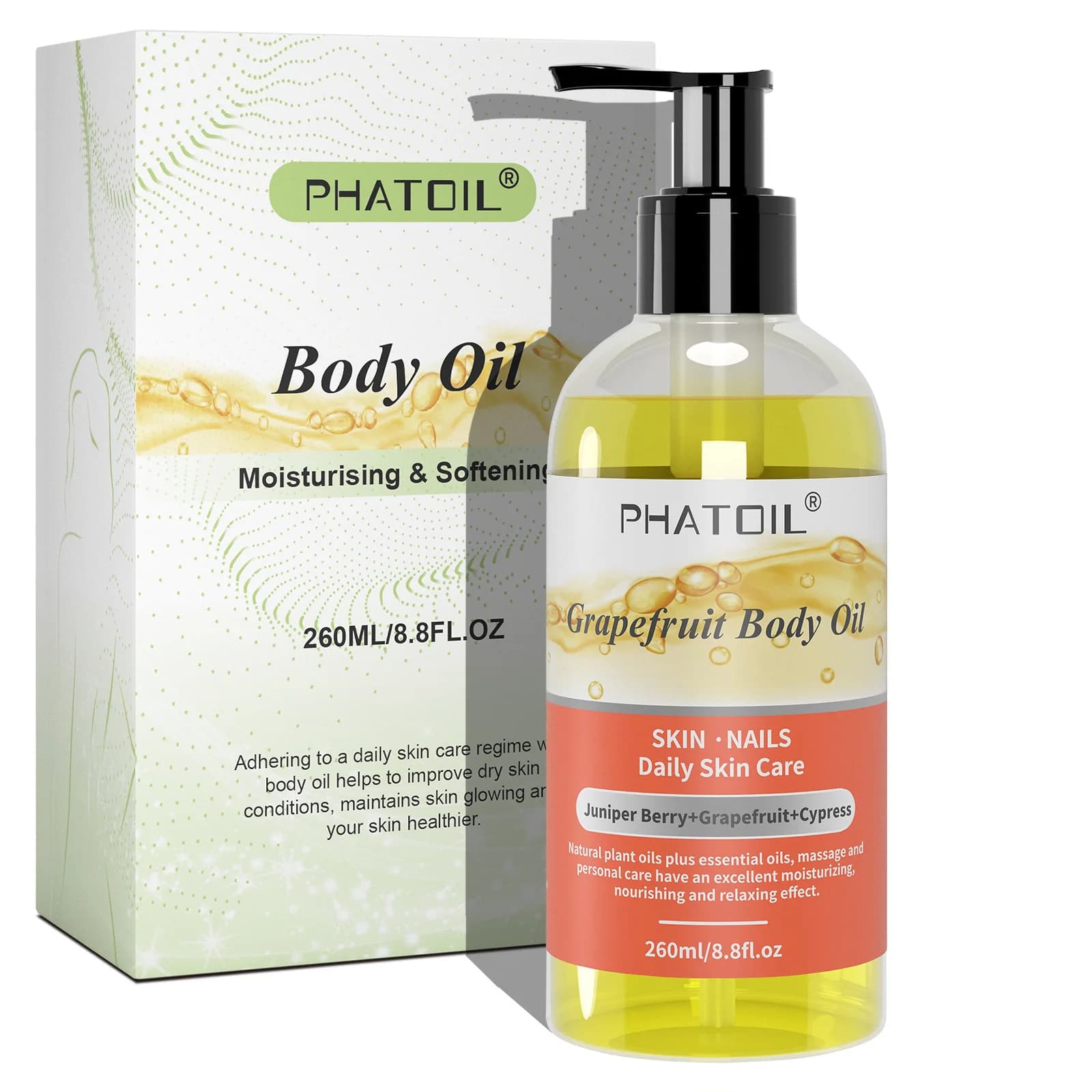 PHATOIL 260ml huile corporelle pour hydrater et apaiser la peau gingembre pamplemousse Rose lavande Massage huiles corporelles parfum longue durée