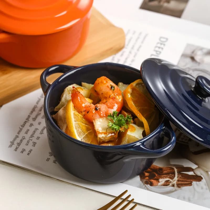 Bol Borscht léger luxe en céramique petite tasse à soupe avec couvercle double oreille ragoût pot maison nid d'oiseau
