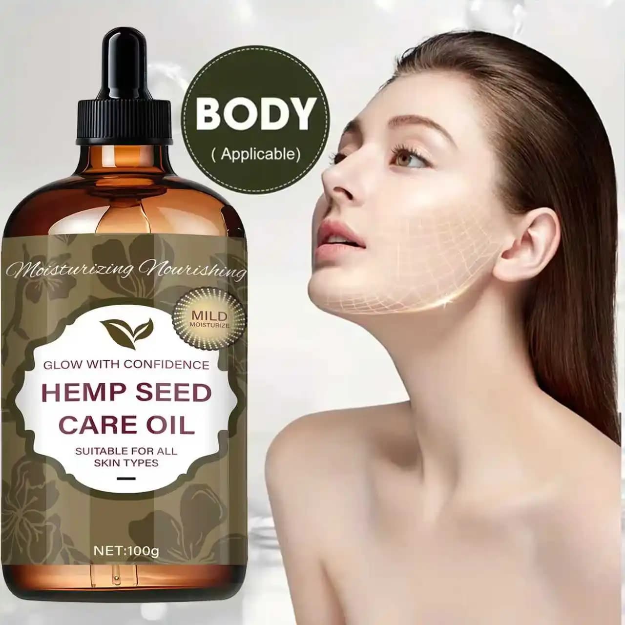 Huile de soin des graines de chanvre – Texture légère et délicate, hydrate et protège, améliore l'élasticité de la peau, adaptée à tous les types de peau