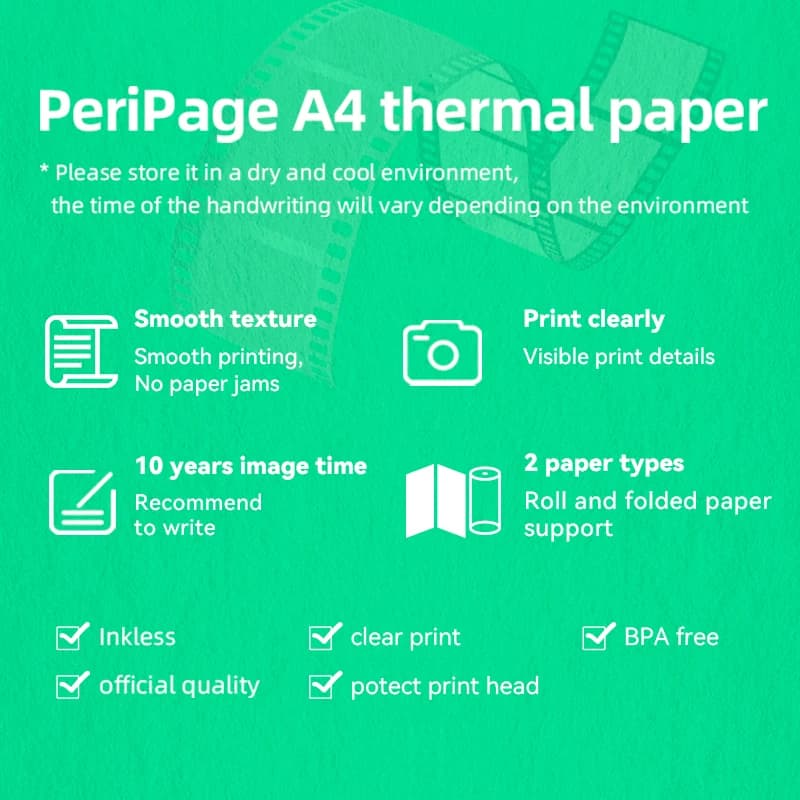 A4 rouleau de papier thermique pliable pour imprimante Peripage A40