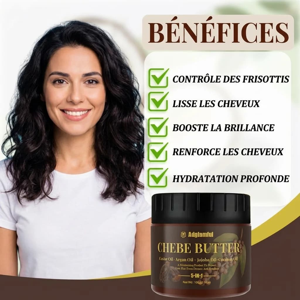 Chebe Butter Hair Oil 100g – Traitement hydratant en profondeur 5 en 1 pour le contrôle des frisottis