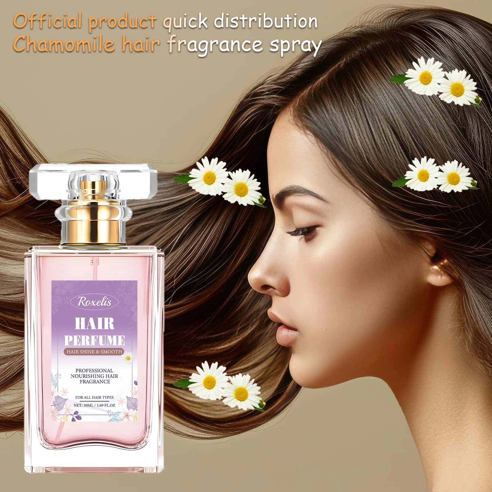 Roxelis 50ml Spray Parfumé pour Cheveux à la Camomille Hydratant Floral Soin Capillaire Féminin