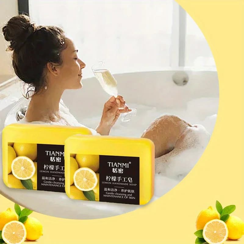 Savon fait main au citron 2 pièces, hydratant et nettoyant, adapté à tous les types de peau, peut être utilisé par les hommes et les femmes,