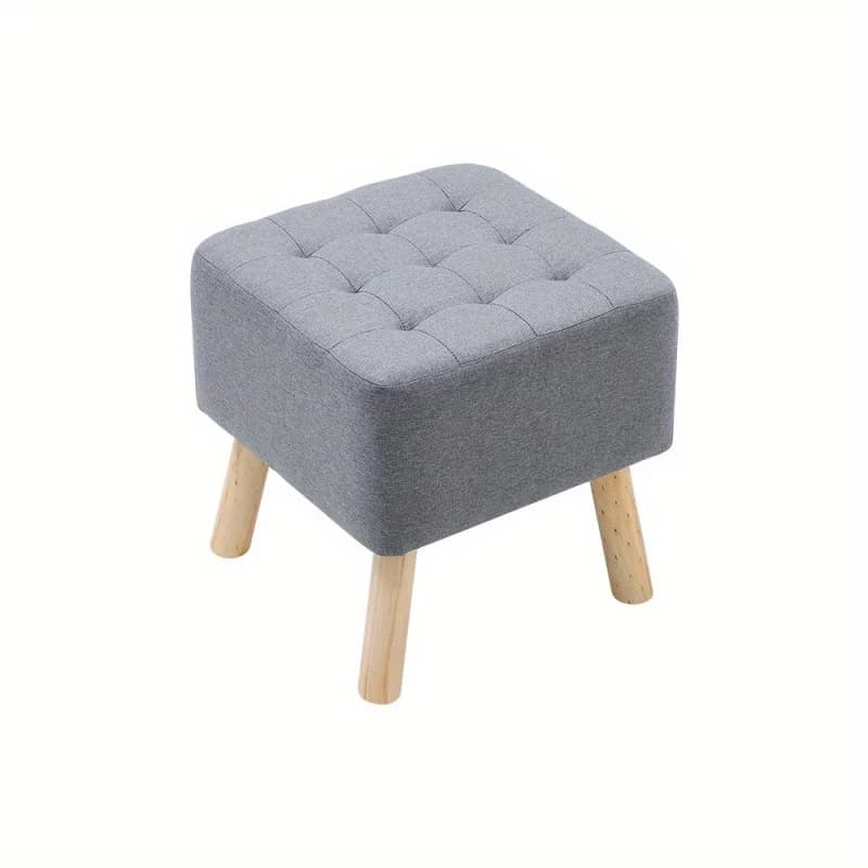Repose-pieds carré en tissu de lin rembourré avec pieds en bois - Tabouret bas confortable et décoratif pour la maison