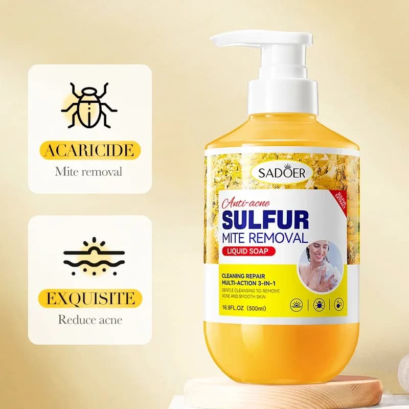 500ml nettoyage en profondeur élimination des acariens au soufre lavage du corps contrôle de l'huile Gel douche