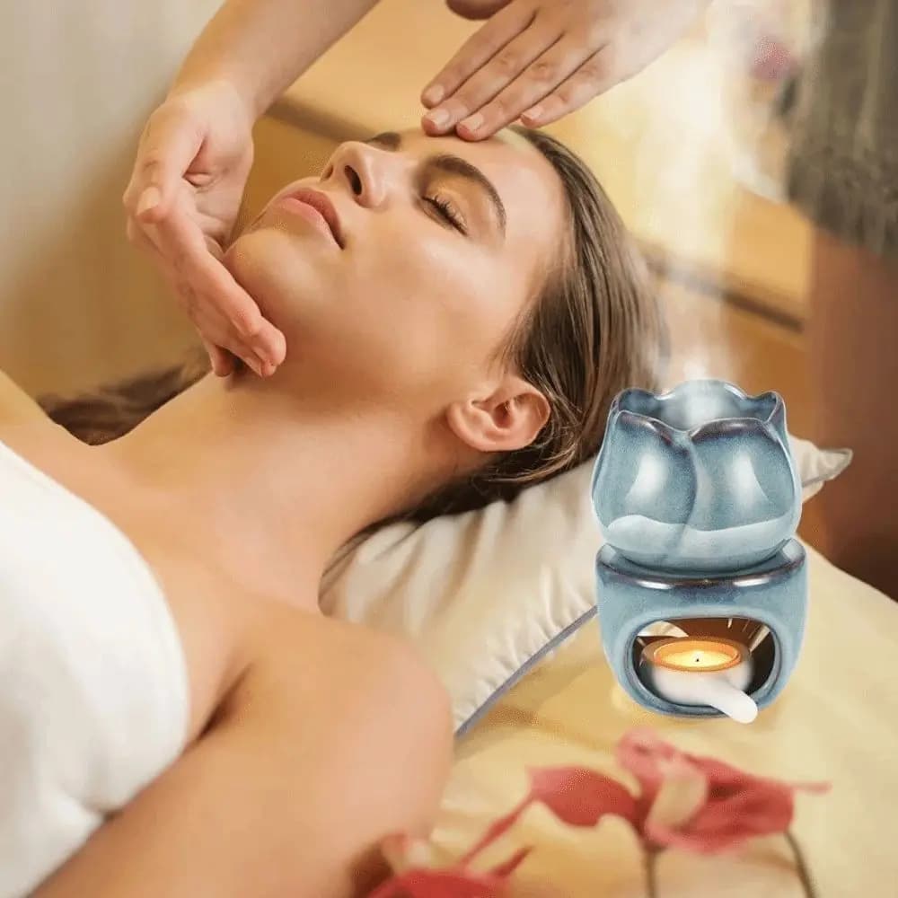 Diffuseur d'huiles essentielles en céramique en forme de tulipe, brûleur multifonctionnel exquis, design séparé, support pour bougie chauffe-plat, chambre à coucher