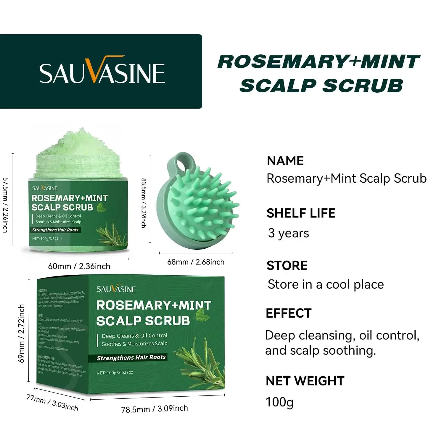 Gommage du cuir chevelu à la menthe au romarin, nettoyage en profondeur, rafraîchissant, contrôle de l'huile, shampoing au romarin pour renforcer les cheveux, nourrissant le cuir chevelu, 100g