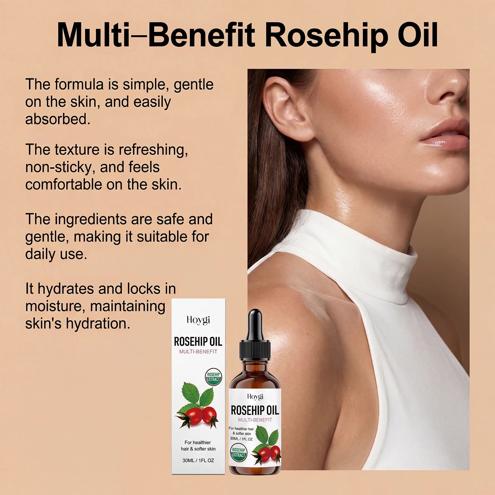 Huile Essentielle Naturelle de Rose Musquée Anti-Âge, Réduit les Rides, Lisse et Raffermit la Peau, Apaise les Peaux Sèches et Rugueuses, Hydrate et Nourrit, Huiles Essentielles pour le Corps