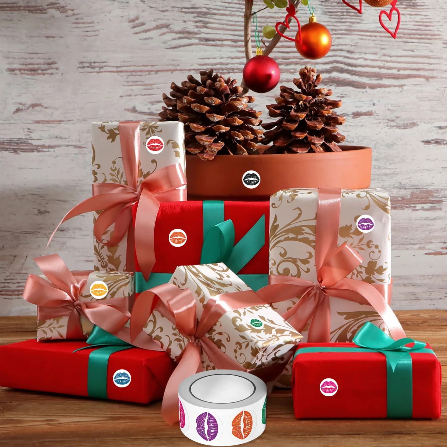 Rouleau d'autocollants Love Kiss, 8 couleurs, 2.5cm/1 pouces, décalcomanies, cadeaux d'ornement, adaptés à diverses emballages cadeaux, étiquettes de décoration pour la maison, 1 rouleau (500 pièces)
