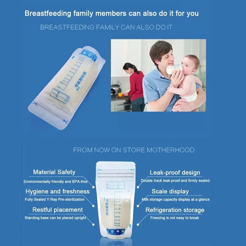 Sac de conservation du lait maternel avec 250ml, conteneurs de stockage des aliments pour bébés autoportants, sacs de congélation du lait sans fuite, alimentation sûre sans BPA, 30 pièces