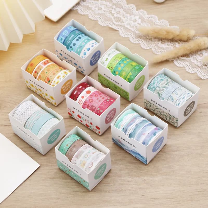 Lot de 5 rouleaux de ruban Washi géométrique rétro