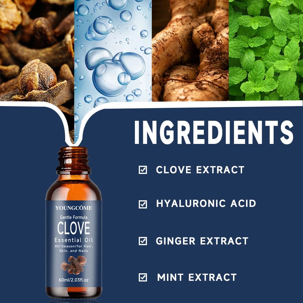 Bouteille d'huile essentielle de clou de girofle, soin du visage brillant, réparation hydratante, Anti-âge et d'arômes organiques naturels, huile essentielle