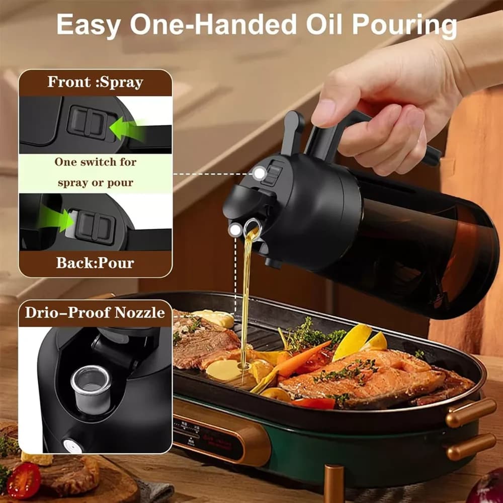 Distributeur d'huile en verre 2-en-1 avec pulvérisateur, 16 oz, bouteille d'huile d'olive anti-fuite pour la cuisson, la friteuse à air et le barbecue