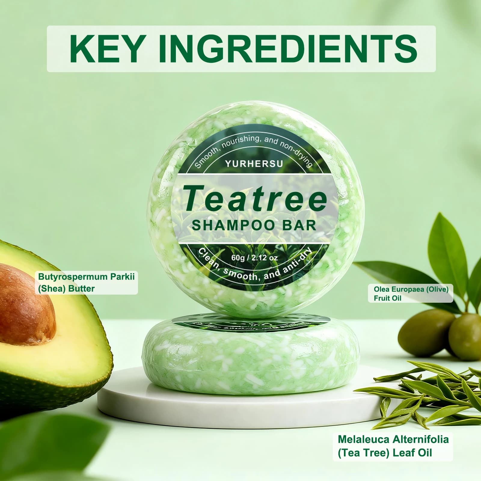 Shampooing Solide Naturel au Théier – Contrôle du Sébum, Anti-Pelliculaire, Rafraîchissant pour Cuir Chevelu, Nettoyant pour Cheveux Gras et Déchiquetés