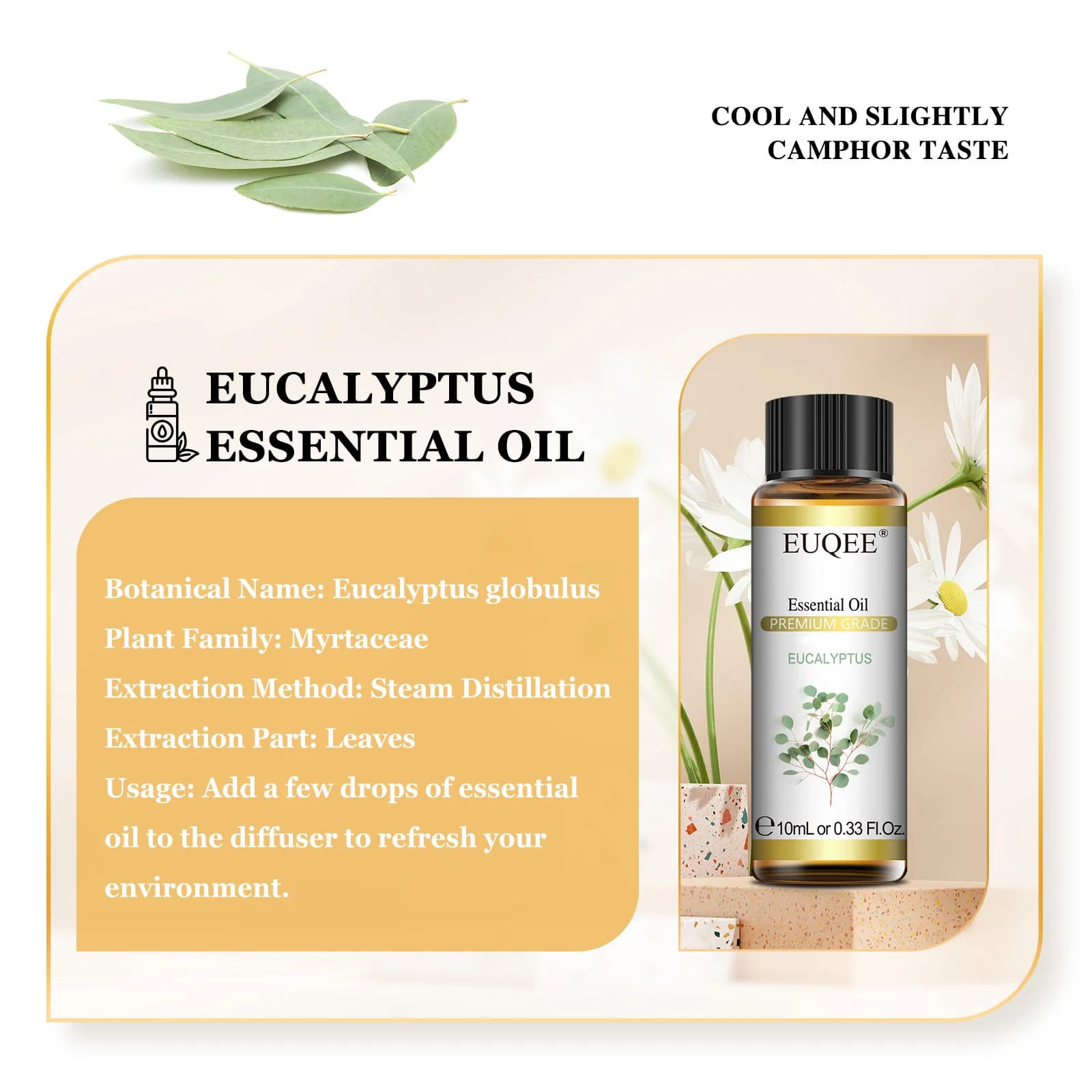 EUQEE 10ML huiles essentielles naturelles Eucalyptus menthe verte vanille lavande citron huile d'organo pour humidificateur bricolage savon, fabrication de bougies