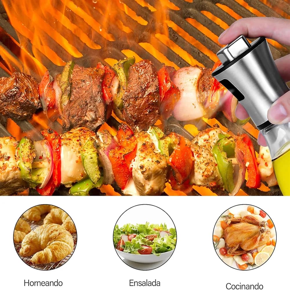 Pulvérisateur d'huile de cuisine pour la cuisson, huile d'olive ou vinaigre de 6.8oz/200ml, conception à gâchette, flacon pulvérisateur en verre de vinaigre en acier inoxydable
