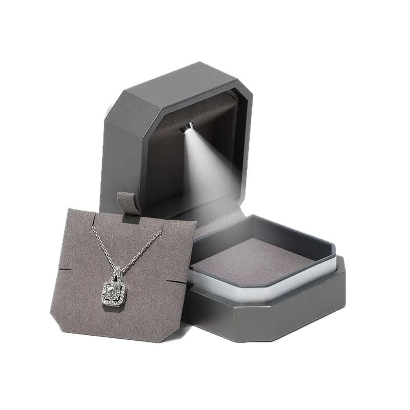 EBUTY Boîte à bijoux grise haut de gamme avec lumière LED