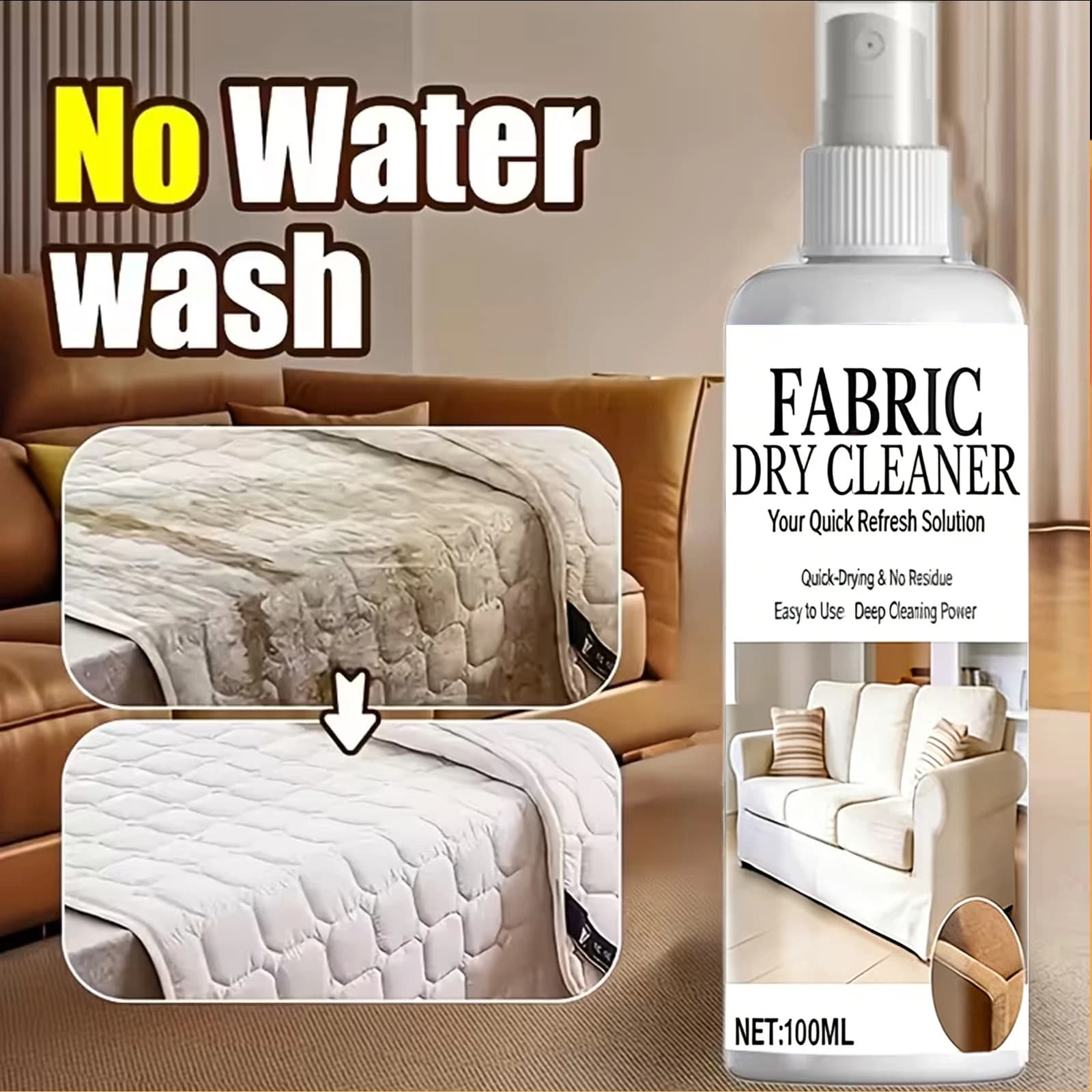 Nettoyant textile en spray 100 ml, séchage rapide, détachant pour tissus d'ameublement, tapis, sièges de voiture et meubles, sans résidus, facile à utiliser