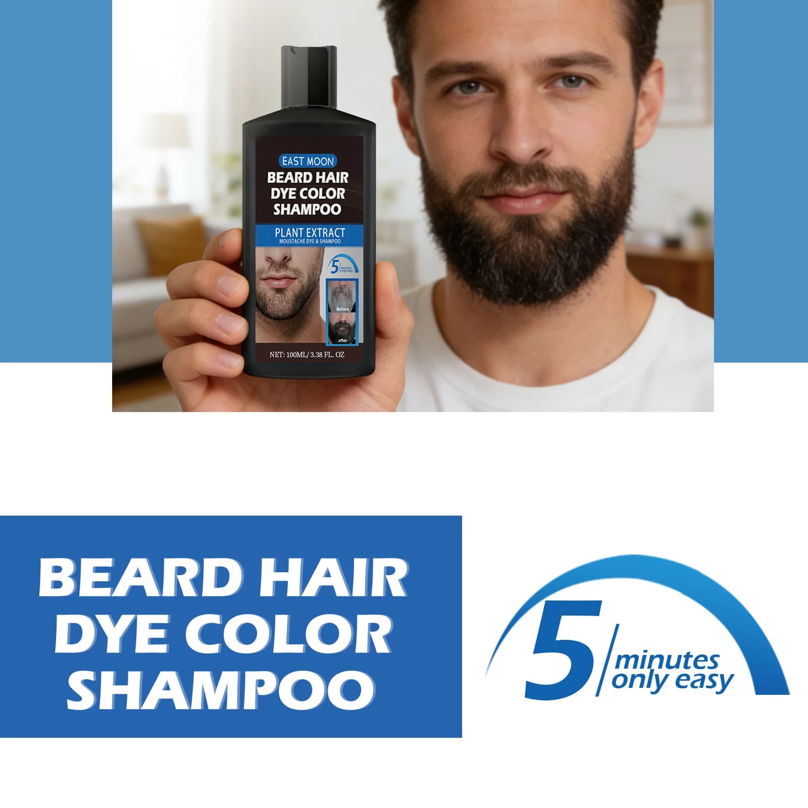 Shampoo colorant à la camomille pour barbe et moustache, coloration douce, nourrit les racines, fixation durable, anti-décoloration, lisse et brillant