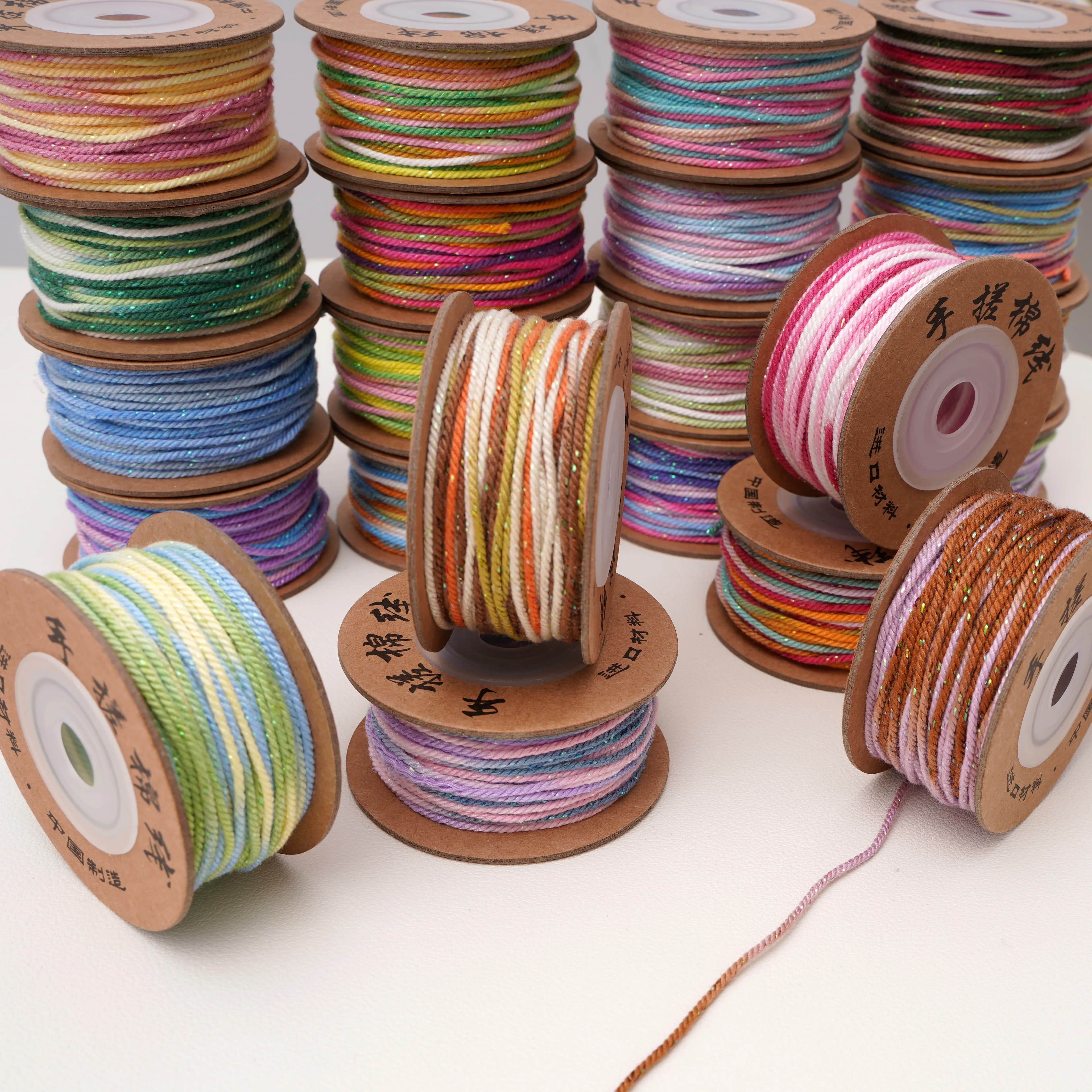 1 Rouleau de Cordon en Coton Torsadé à la Main Effet Ciel Étoilé 1,2 mm pour la Fabrication de Bracelets, Bijoux, Perles et Artisanat DIY