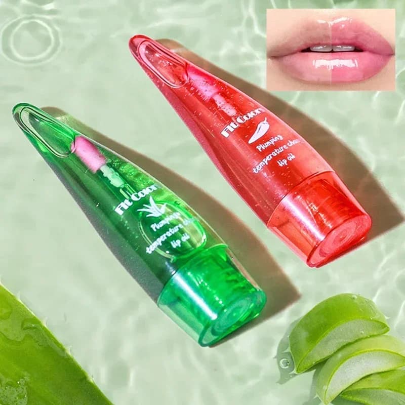 Brillant à lèvres à l'aloe Vera, huile repulpante au Chili, hydratant longue durée, couleur thermochromique, huile chaude et colorée pour les lèvres
