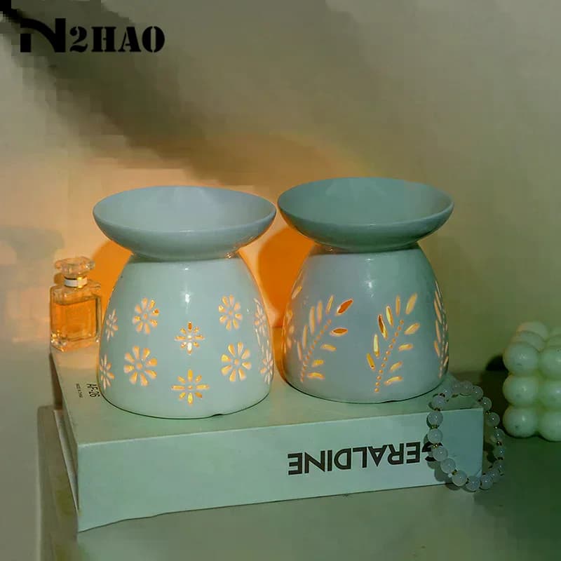 Brûleur d'encens en céramique blanche, bougie d'huile essentielle, diffuseur d'aromathérapie, poêle chauffant creux, décoration de maison du moyen-orient, ornement
